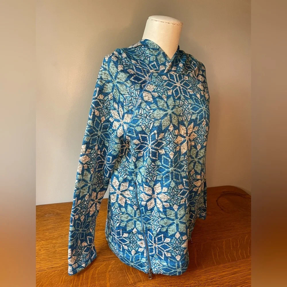 Talbots Snowflake Hooded Pullover Zipper Sweater Structures Pockets Size Small - Picture 4 of 14